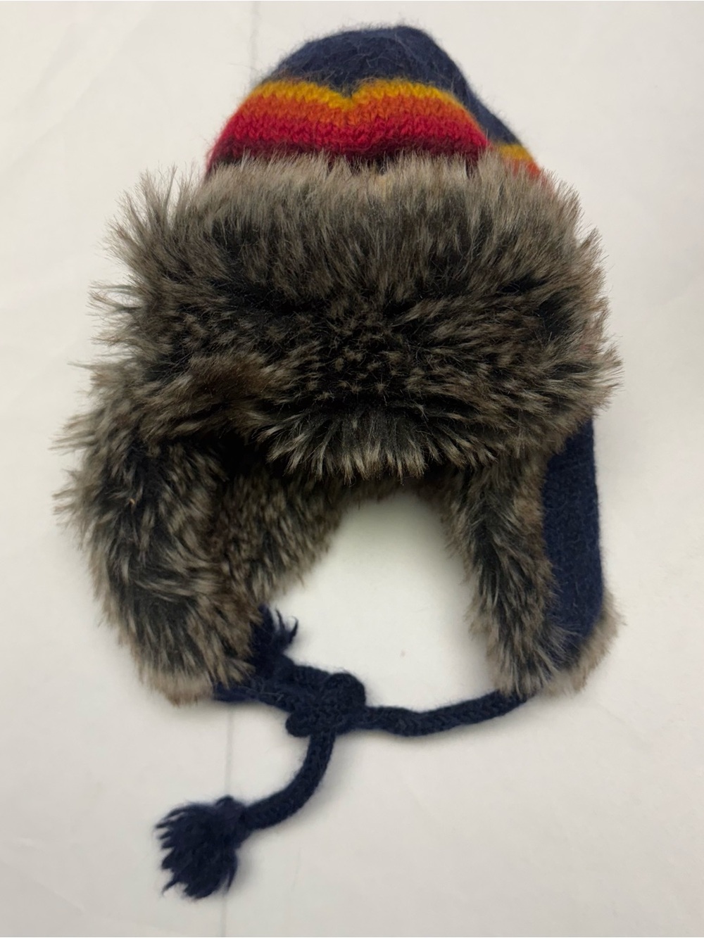American Eagle Navy Knit Trapper Hat with Faux Fur Lining